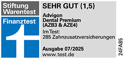 Siegel Stiftung Warentest 08/2024 - Tarif AZB3&AZE4, Testnote 1,5