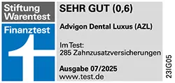 Siegel Stiftung Warentest 08/2024 - Tarif AZL, Testnote 0,5